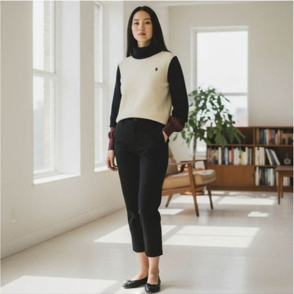 Vintage 60s Christian Dior London Colorblock Turtleneck Sweater in Cream/Black - Picture 5 of 16